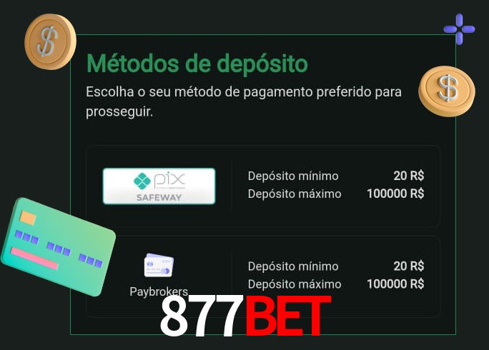 O cassino 877Bet oferece uma grande variedade de métodos de pagamento